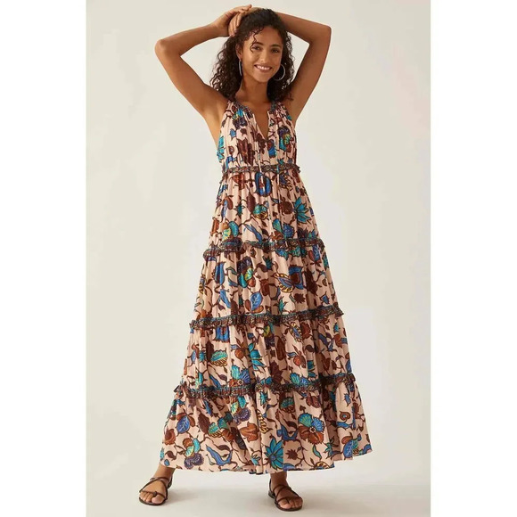 NWT Anthropologie Love The Label Boho Printed Maxi Dress Size Small - Picture 2 of 8